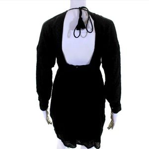 Free people Black V-Neck open Back long Sleeve Mini Dress